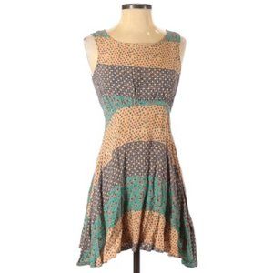 Free People Sun Dress Printed Beige/Turquoise/Blue